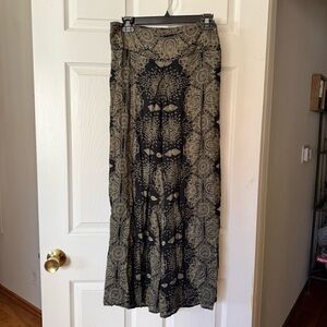 Black and Cream Patterned Wide Leg Women's Pants